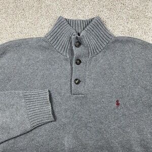 Polo Ralph Lauren Sweater Men's XL Gray Mock Neck Henley Preppy Classic Pullover